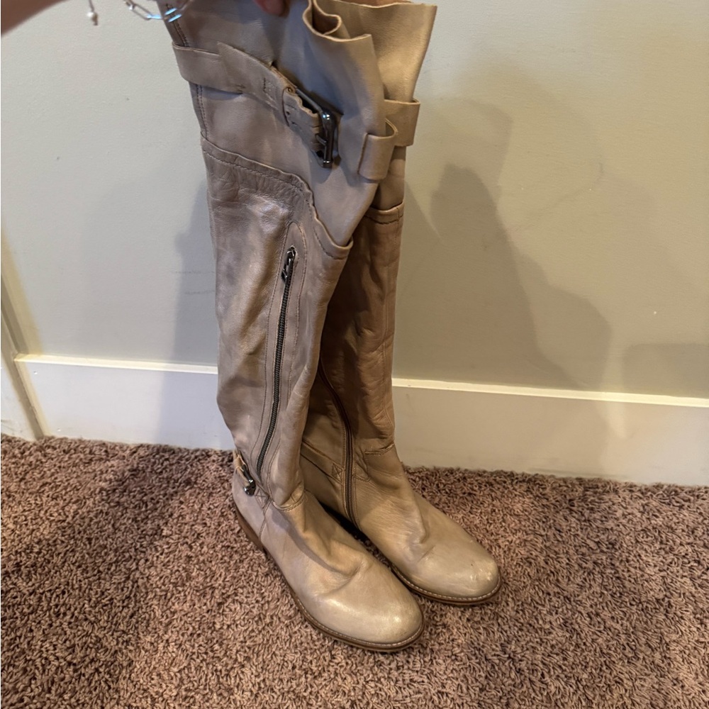 Steve Madden Tan Knee-High Boots with Zipper